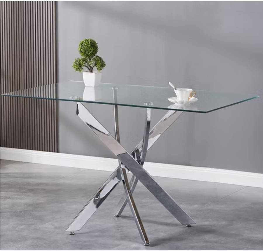 Glass Top Dining Table- Silver Legs