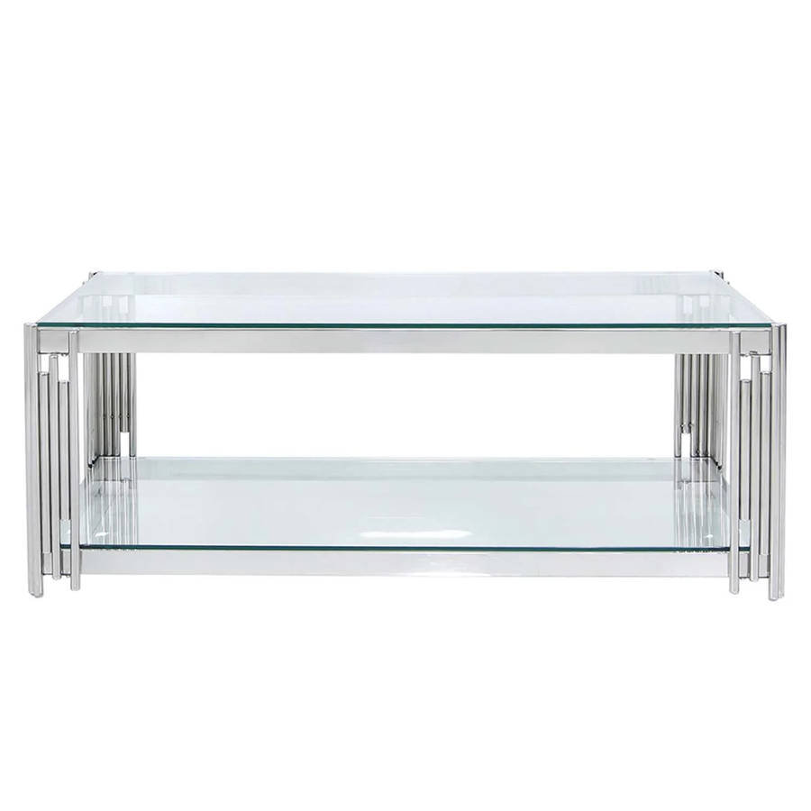 Coffee Tables -RectangularClear Tempered Glass Top with Steel Frame-Silver