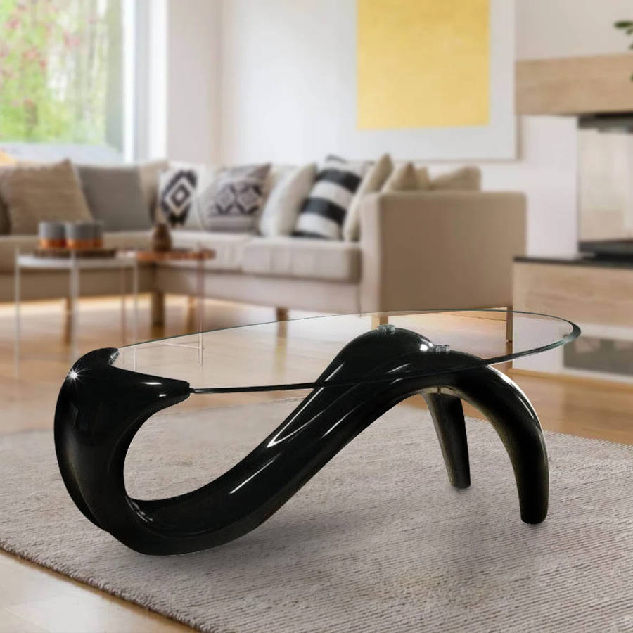 Glass Top Oval Coffee Table-Black