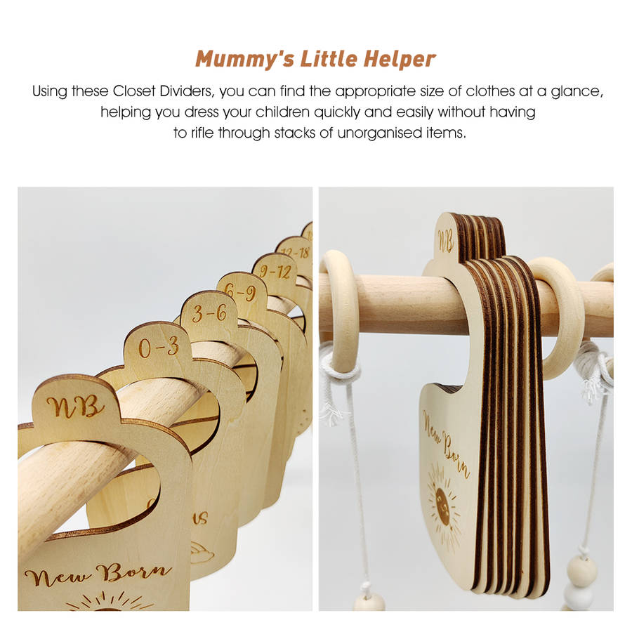 7pc Wooden Baby Closet Dividers Double Sided Tags by Months - Home