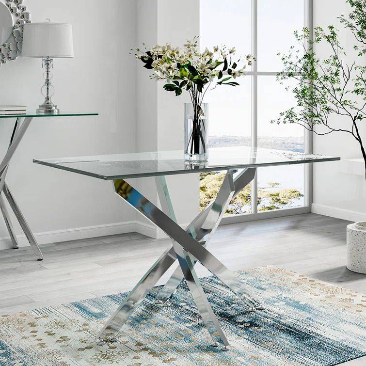 Glass Top Dining Table- Silver Legs