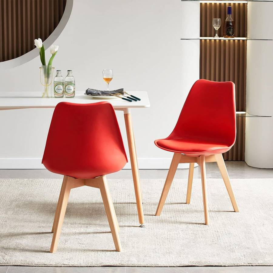 Modern and trendy padded chairs with wooden legs-8 Pack - Red