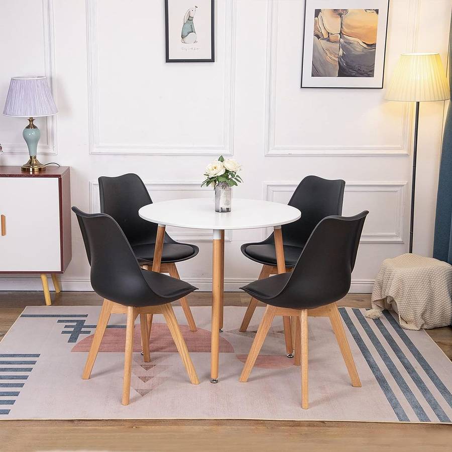 Dining Chairs Set - 4 Pack - Soft Padded Shell Chair with Wood Legs - Black