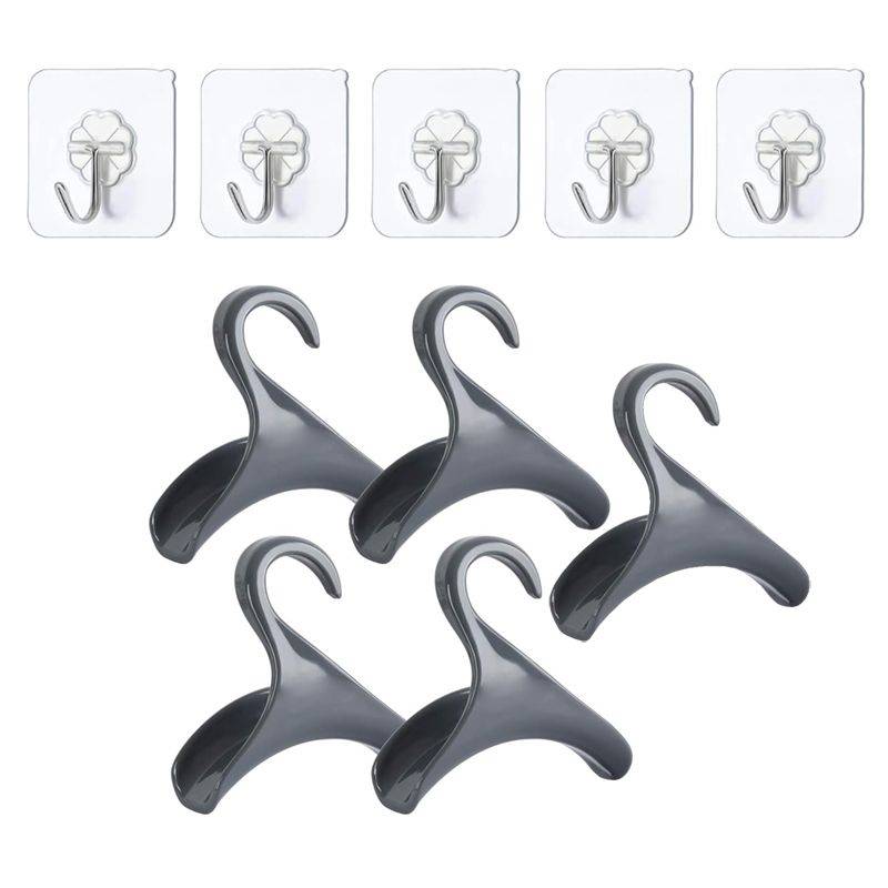 DHAO 5 Pack Heavy Duty Self Adhesive Hooks With Purse Hanger Hook - White