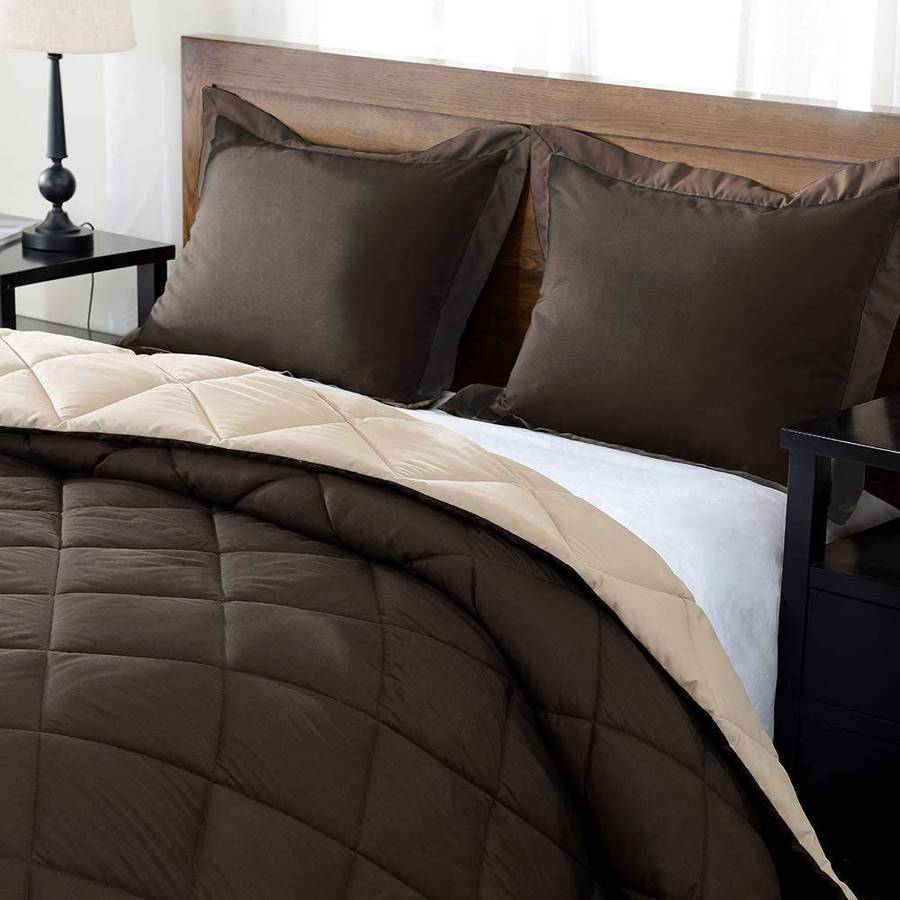 5 Piece Reversible comforter Brown Tan - Double