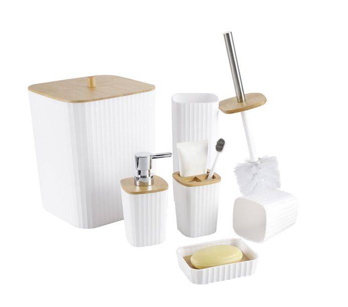 6 Piece Bathroom Set with Wooden Finish - White