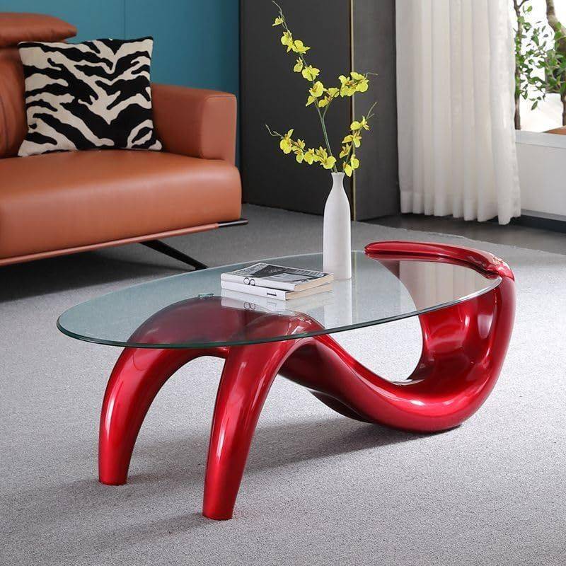 Glass Top Oval Coffee Table - Red