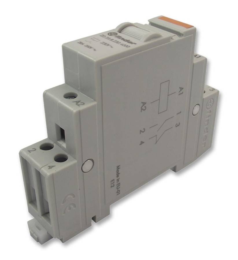 Finder (22.23.8.230.4000) Power Relay, 230 VAC, 20 A, 22 Series, DIN Rail