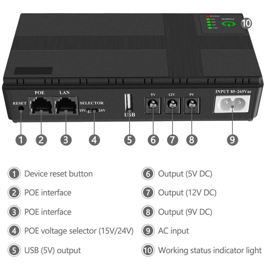 10400 mAh Mini UPS Backup Power Supply for Wifi Router and Support POE