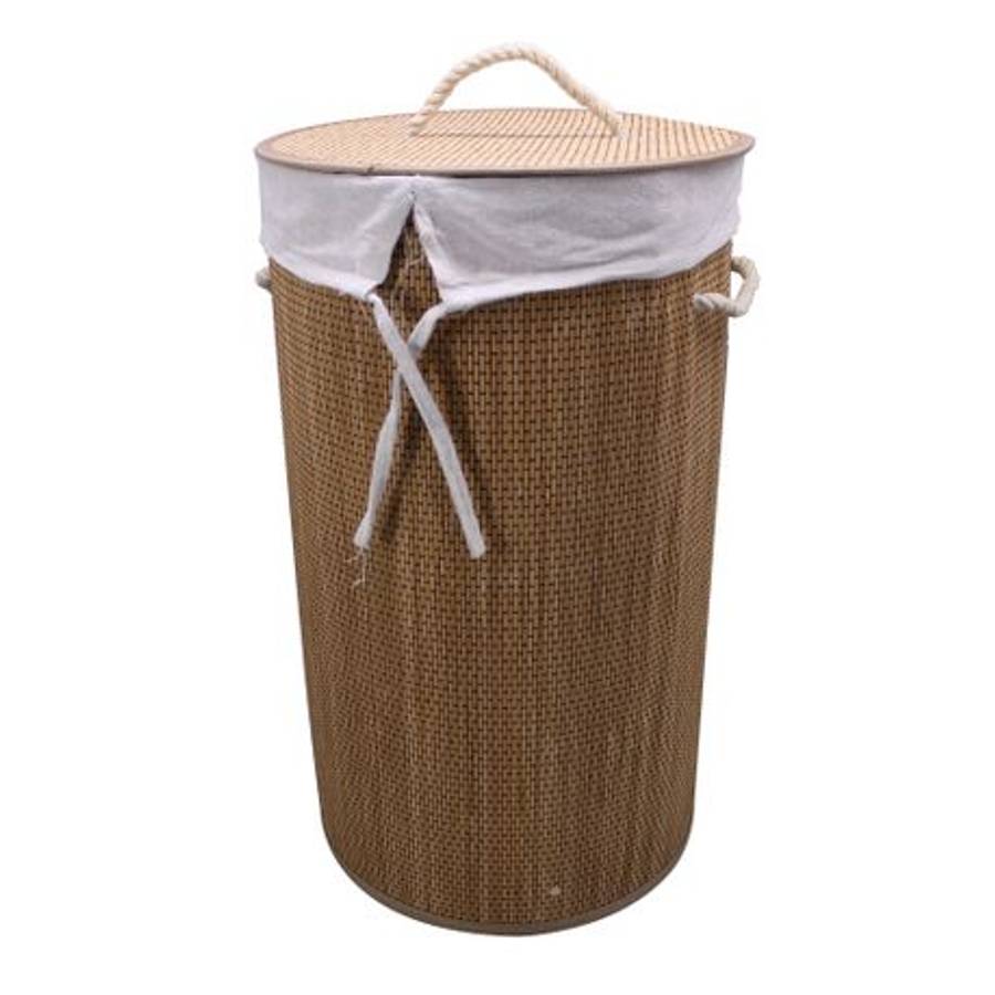 55 Litre Foldable Round Bamboo Laundry Basket & Removable Inner Bag
