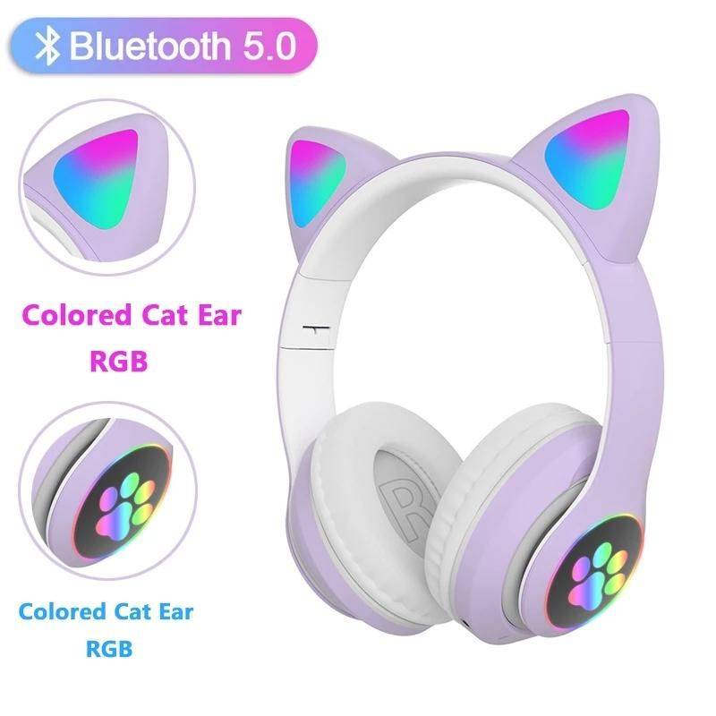 Techme VZV-23M Cat Ear LED Wireless Bluetooth Headphone - Light Purple - Open Box