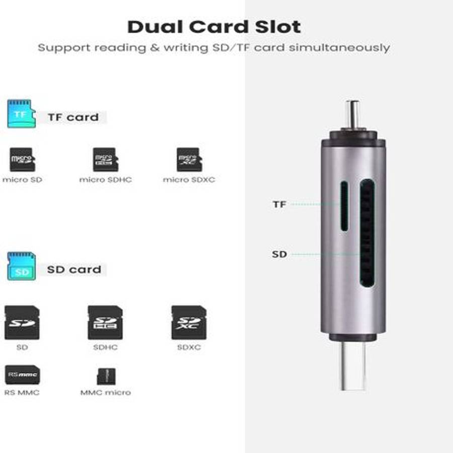 Ugreen - CM185-50706 2-in-1 OTG Card Reader | Type-C | USB-A - Silver - Ugreen - CM185-50706 2-in...