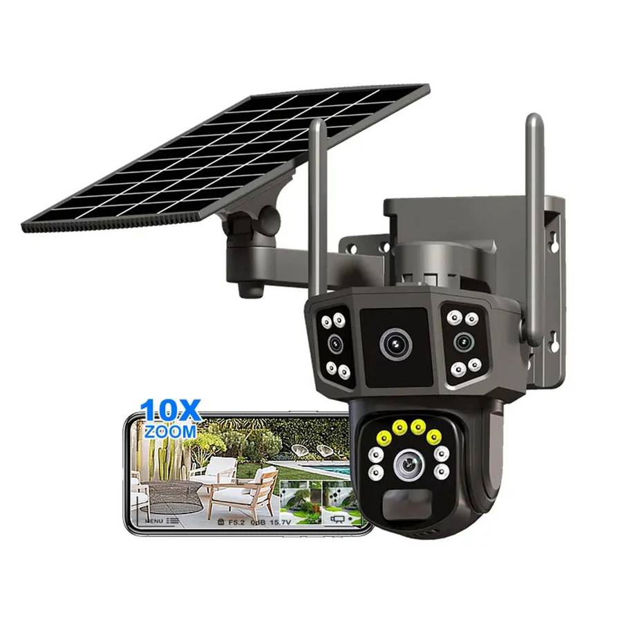 Solar 4MP 4K 3 Angle Sim operated 4G Security Camera
