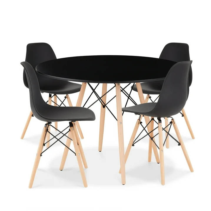 Dining Suites / Sets - Round Dining Table with Four Chairs - Black Colour