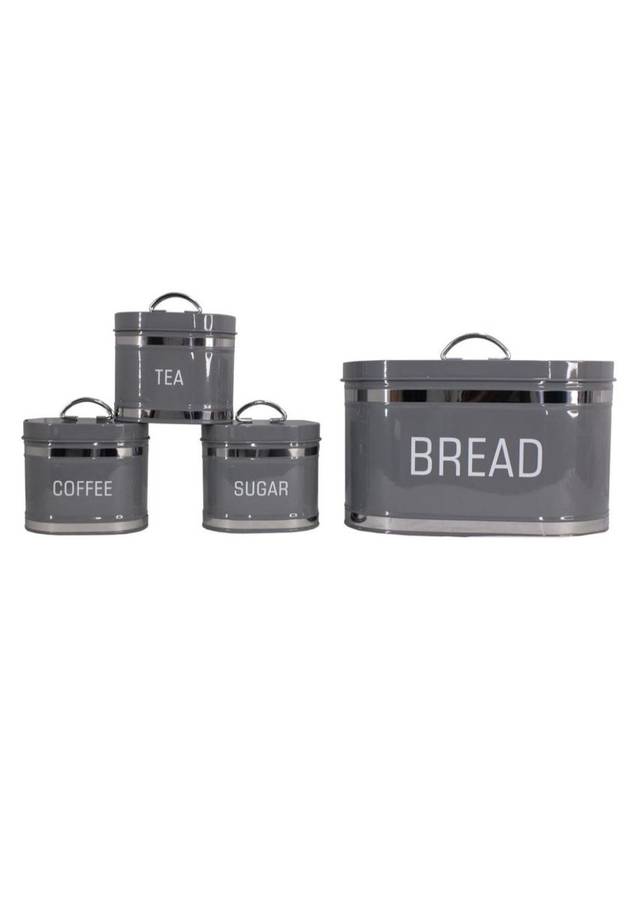4-Piece Retro Bread Bin and Canister Set - Grey