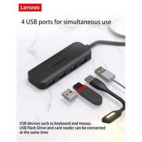 Lenovo - A601 - USB Hub 4-Port USB 3.0 Splitter Charging Supported - Black