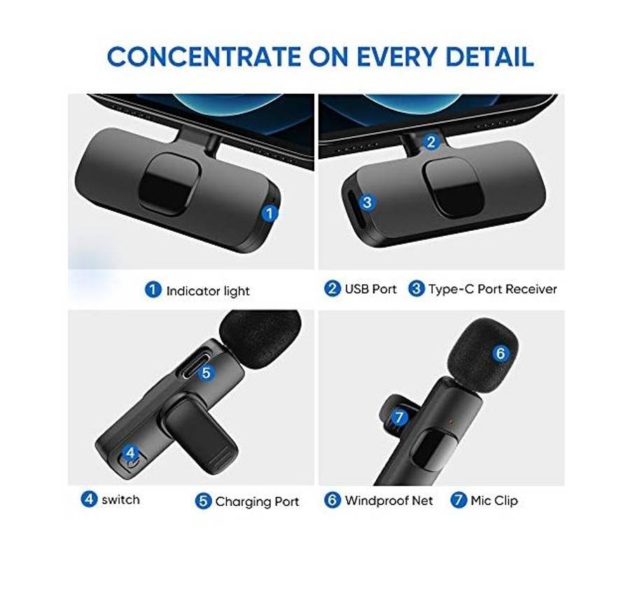 K9 Wireless Dual Lavalier Microphone Portable Audio Video Recording
