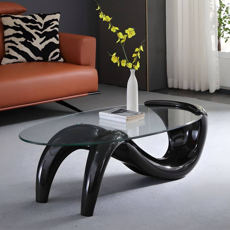 Glass Top Oval Coffee Table-Black