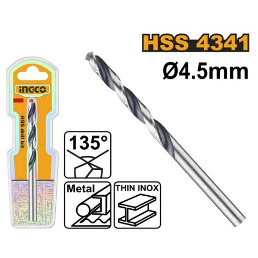 Ingco - Drill Bit (4.5mm) Diameter High Speed Steel Twist Drill Bit - Ingco - Drill Bit (4.5mm) D...