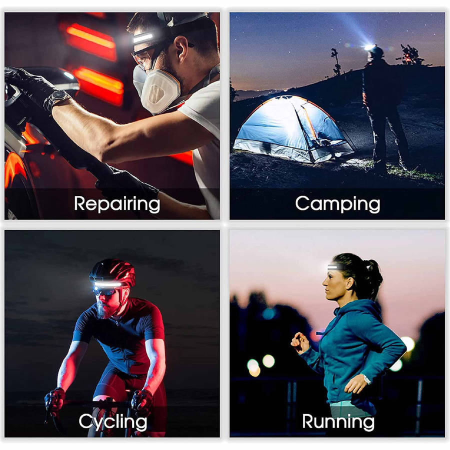 Multi-function LED Rechargeable Head Lamp - Black - Set of 3