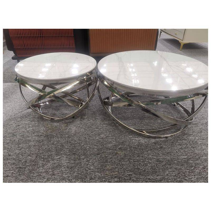 2-Piece Stainless Steel and Marble Top Table Living Room Table