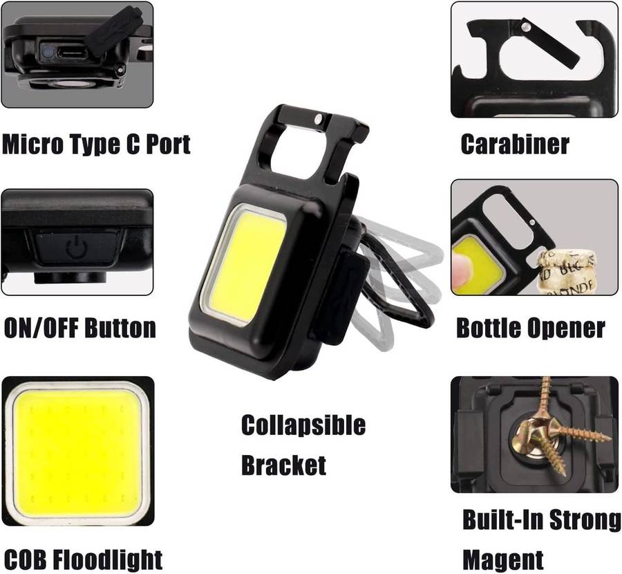 2 Pieces Small Portable Keyring LED Work Light 500 Lumen