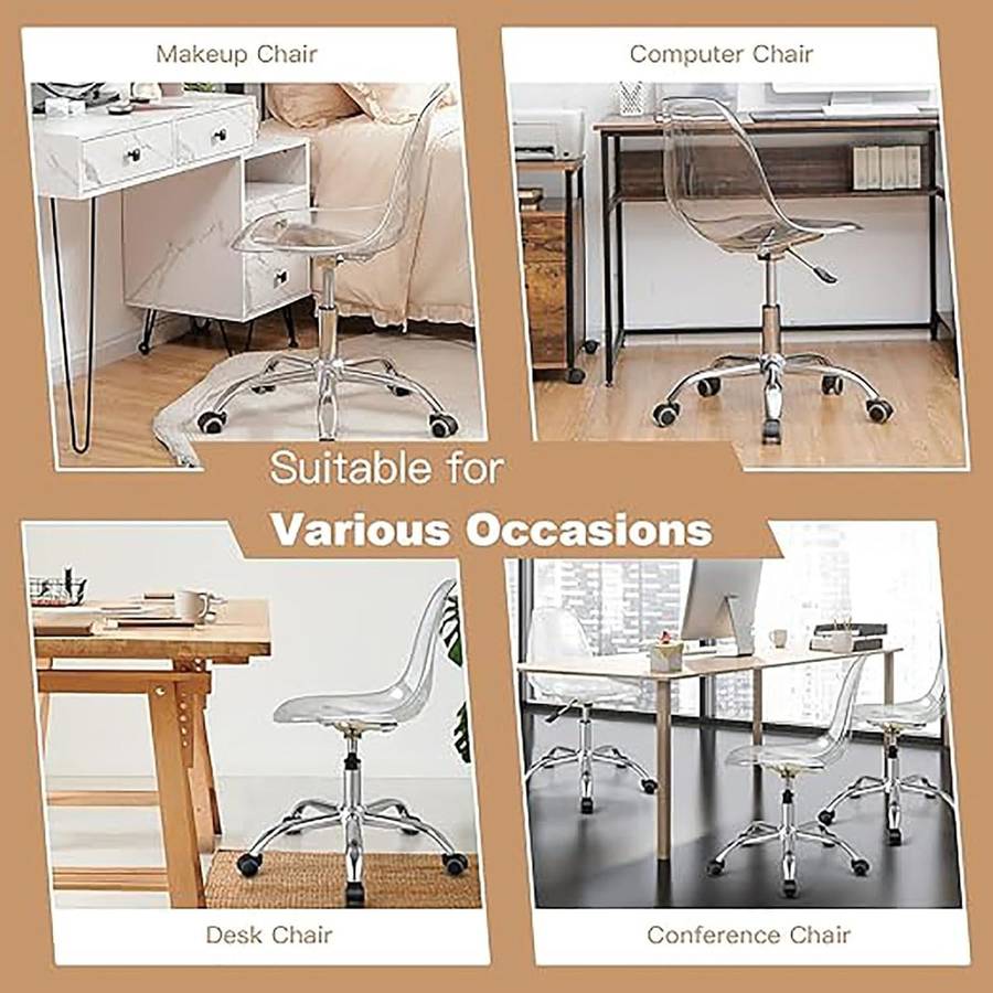 2-Piece Acrylic Office Desk Chair- Transparent, White