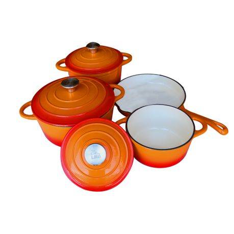 LMA 7 Piece Cast Iron Dutch Oven Cookware Set - Orange (PLEASE READ DESCRIPTION)