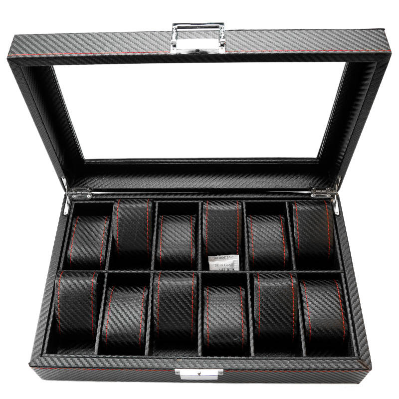 Jack Brown Luxury 12-Slot Carbon Fiber Watch Display Box - Black