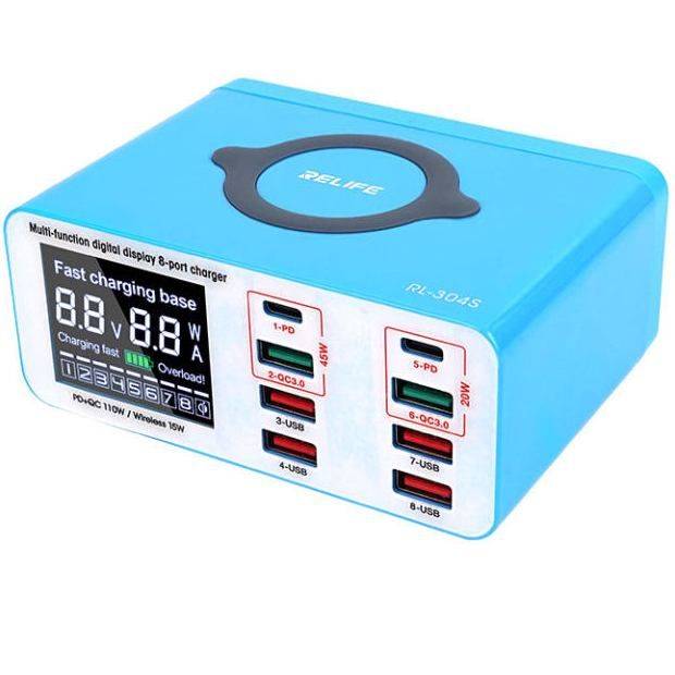 Relife RL-304S Multifunctional digital display 8 port charger + wireless