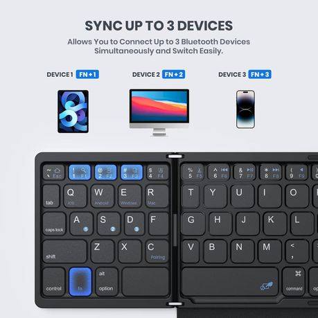 Foldable Bluetooth, Rechargeable Tri-Folding Ultra Slim Travel Keyboard