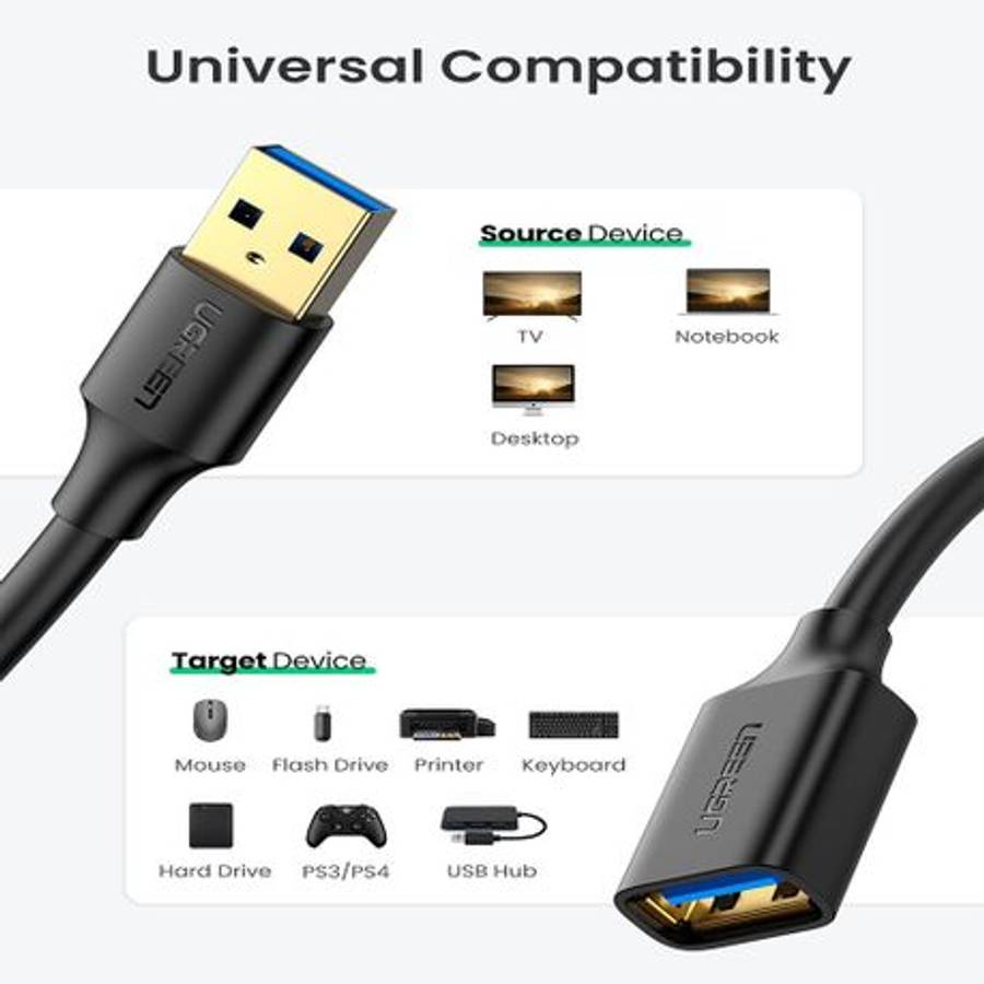 Ugreen - USB 3.0 Extension Cable  Male to Female, 5Gbps Data Transfer - 1m - Ugreen - USB 3.0 ...