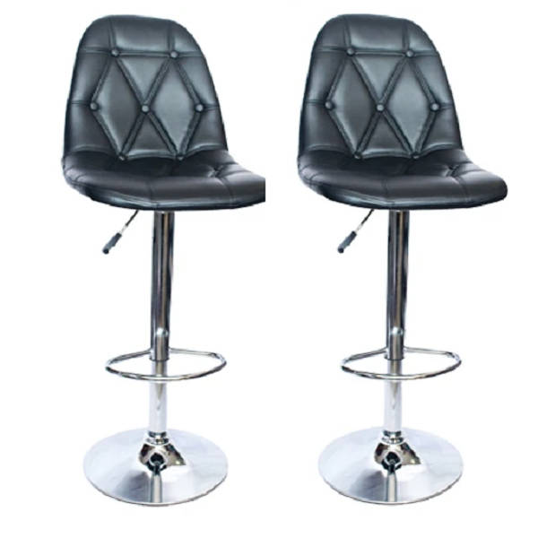 Buttoned Leather Bar Chair Stools  Set of 2 -Black