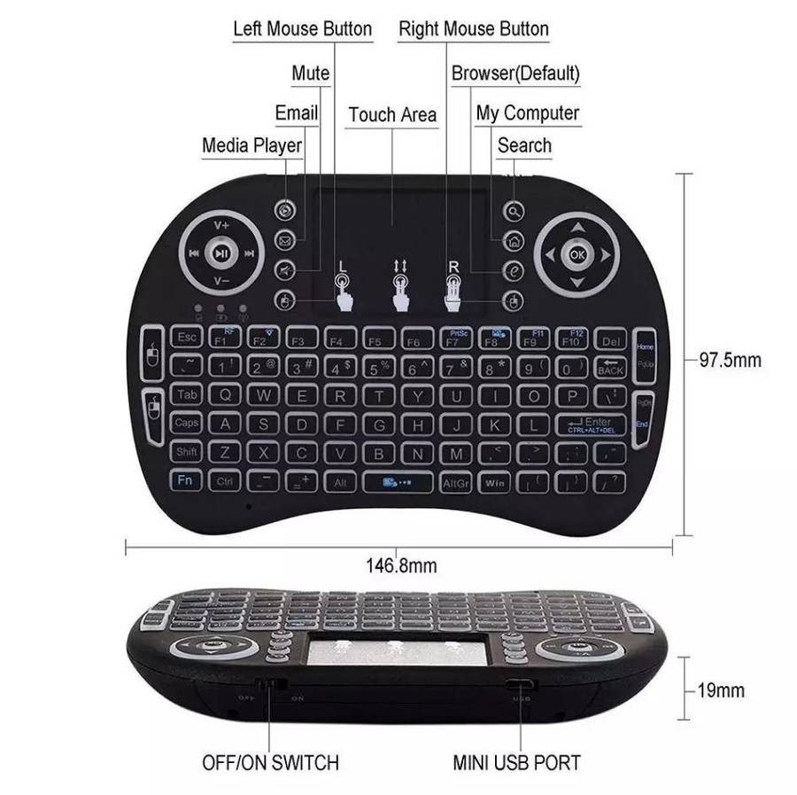 Mini 2.4GHz Backlit Wireless Keyboard Touchpad for PC TV Box Android