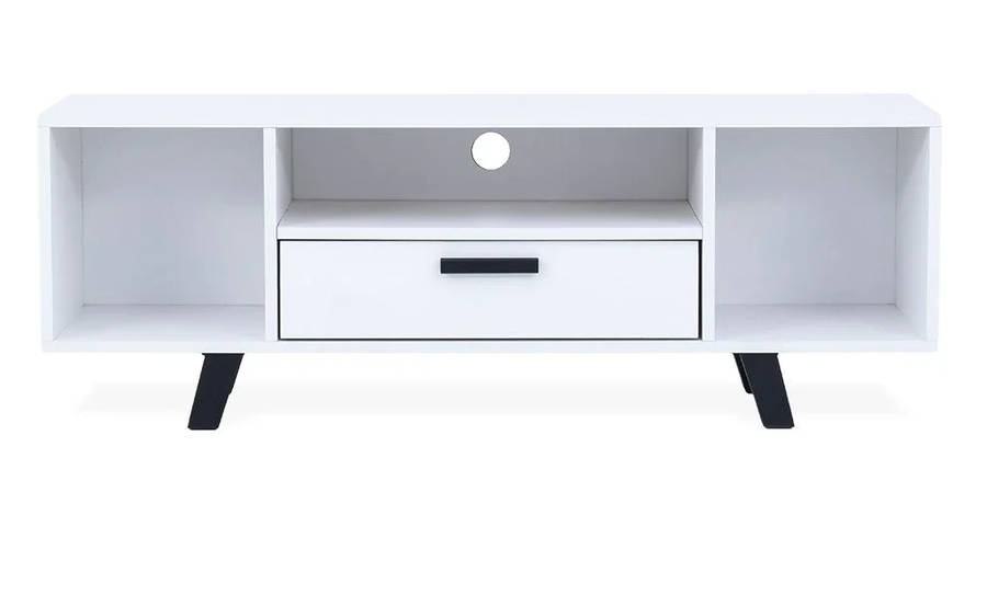 Modern TV Unit with Hinged Storage Door & Open Shelves - MDF Superwood -White