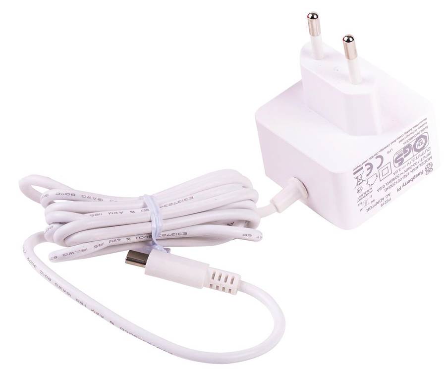 Raspberry Pi 4 Model B Official PSU, USB-C, 5.1V, 3A, EU Plug - Black