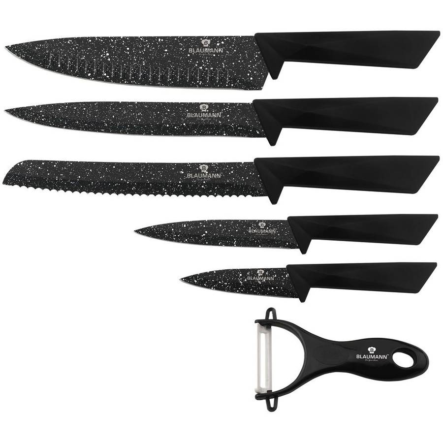 Blaumann 6 Piece Marble Coating Knife Set with Peeler Black (Broken Peeler)