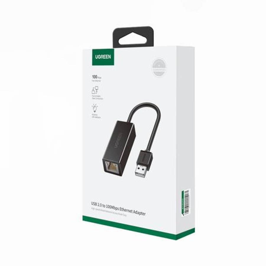 Ugreen - CR110 Ethernet Adapter | USB 2.0 to RJ45 - Black - Ugreen - CR110 Ethernet Adapter | USB...