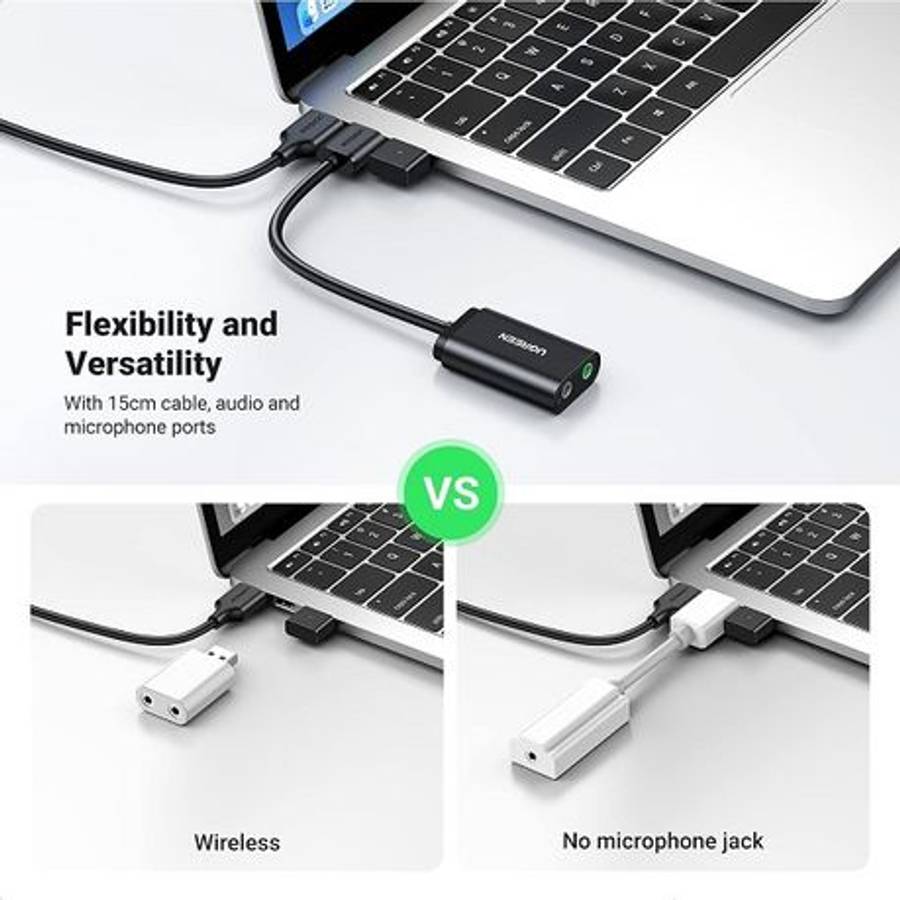 Ugreen - USB to 3.5mm External Stereo Sound Adapter - Black - Ugreen - USB to 3.5mm External Ster...