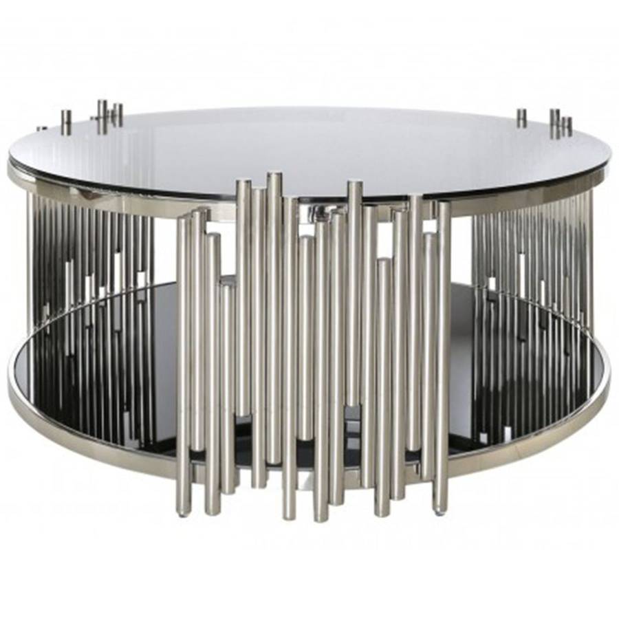 Coffee Tables - Rounded Tempered Glass Top - Silver Colour