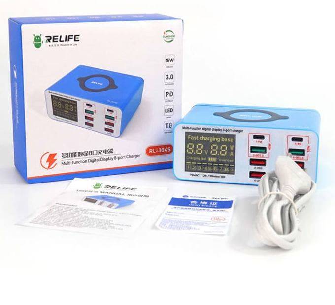 Relife RL-304S Multifunctional digital display 8 port charger + wireless