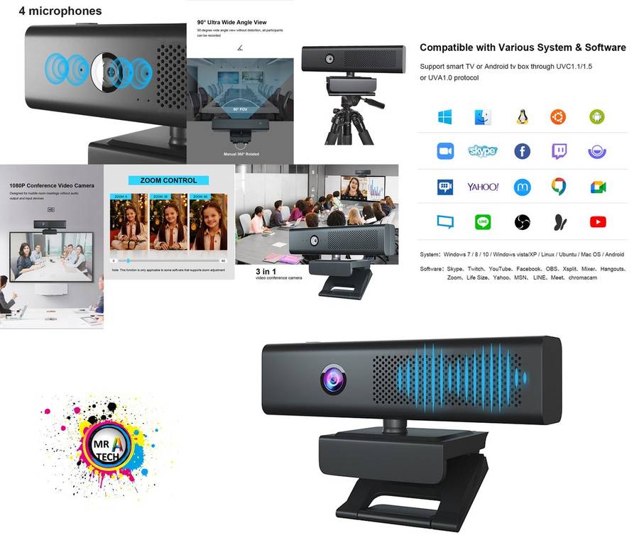 3-in-1 Video Conferenece Webcam with Speaker and Microphone