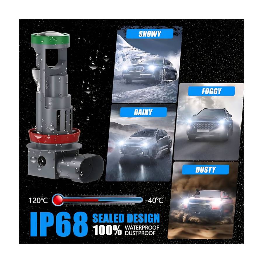 12V 50w H11 LED Headlight Bulbs 10,000LM with Mini Projector Lens - Pair