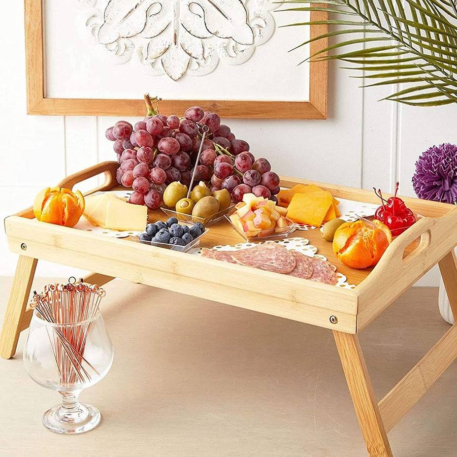 Multi-Purpose Lipped Folding Bamboo Bed Tray and Workstation - 29cm x 50cm (PLEASE READ DESCRIPTION)