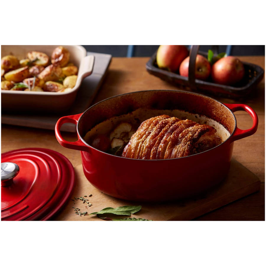 26cm Multi-Functional Round Cast Iron Casserole Pot With Lid - Red