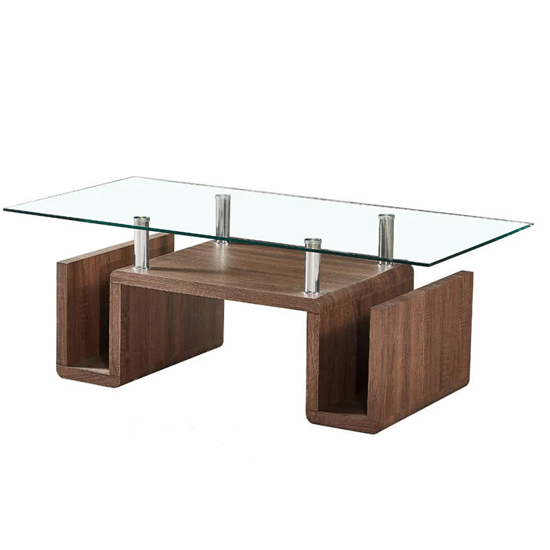 Coffee Tables - Tempered Glass Top - Brown Base