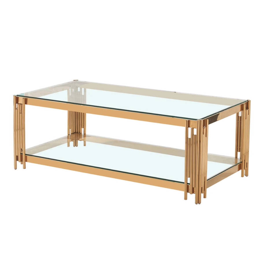 Coffee Tables -Rectangular Tempered Glass Top with Steel Frame-CS-12 - Gold