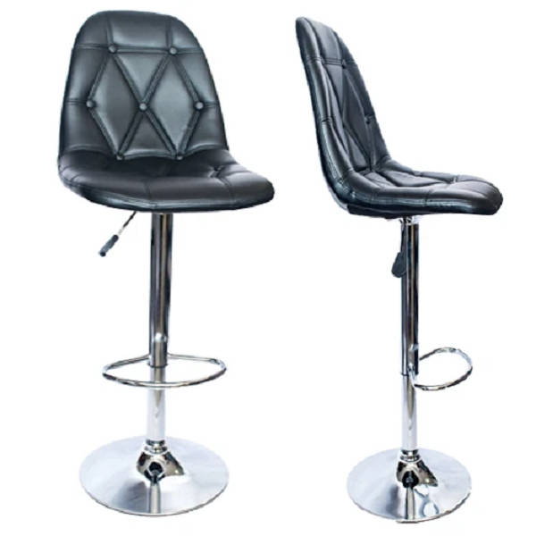 Buttoned Leather Bar Chair Stools  Set of 2 -Black