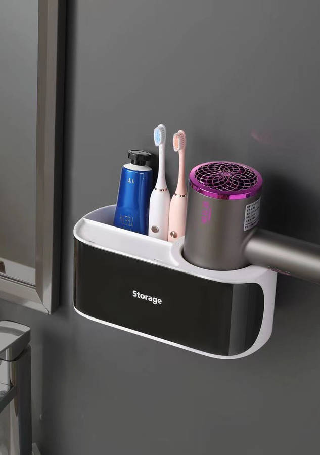 Wall Mounted Hair Dryer Organizer - Black