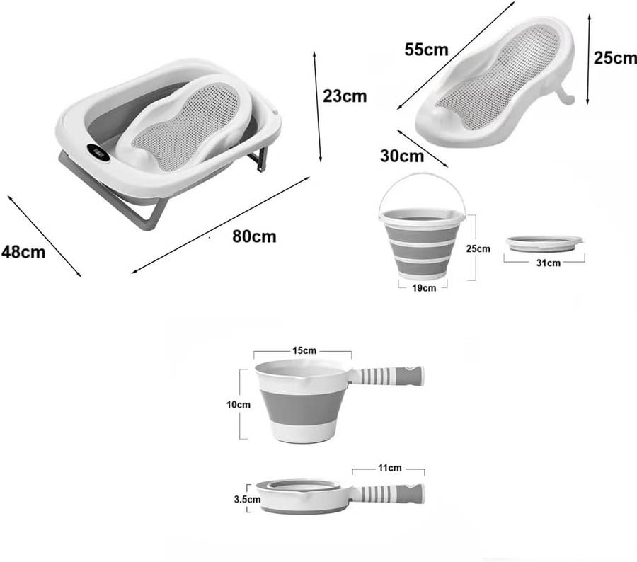 5 Piece New Born/Toddler Folding Bathtub Set
